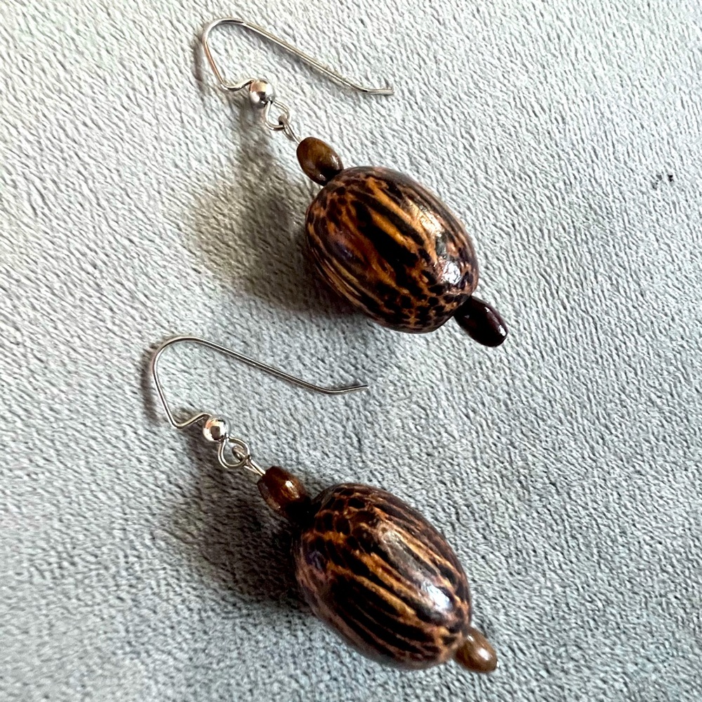 Brown  Wood Beaded Earrings